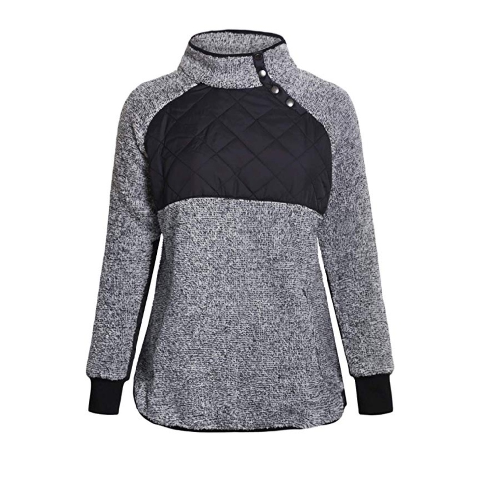 Button Neck Fleece Pullover Coat Asymmetrical